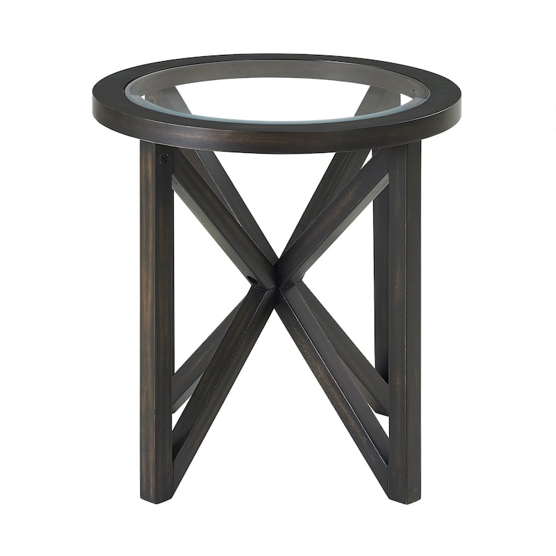 Modern Simple Glass Coffee Table, Tempered Glass Coffee Table Solid Wood Base Round Transparent Glass Top