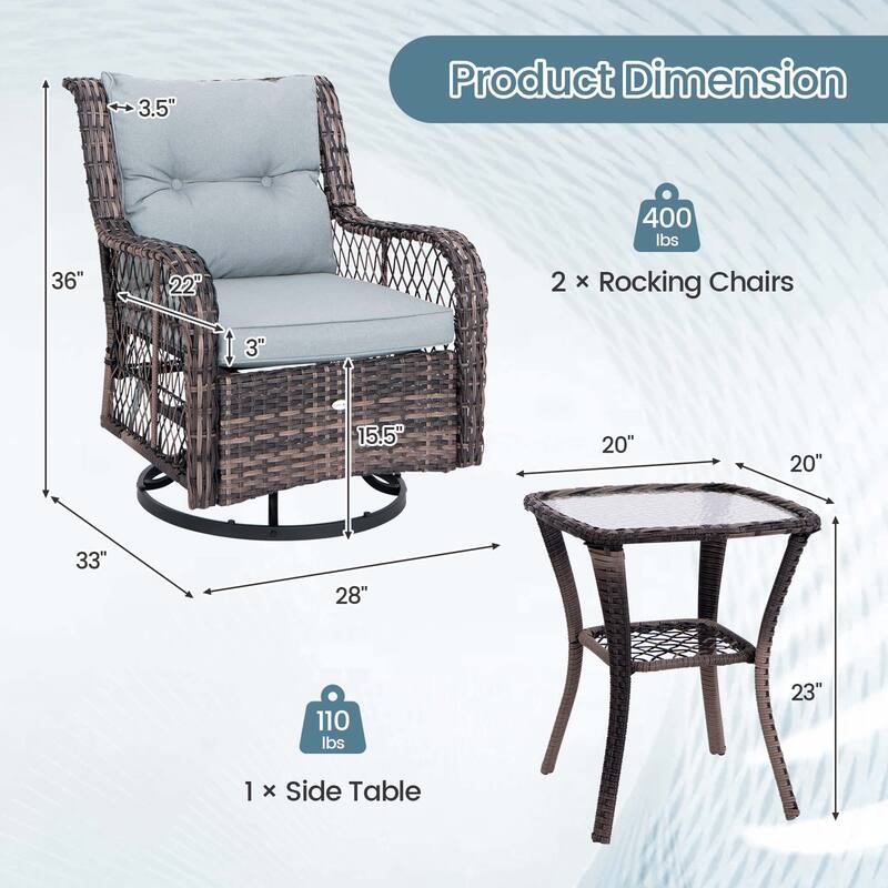 3 PCS Outdoor Swivel Rocking Bistro Set Patio Glider Rocker Chair Set