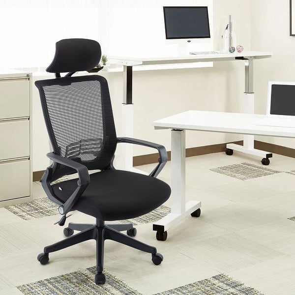 slide 1 of 6, Mesh Office Chair, High Back Chair - Adjustable Headrest with Arms