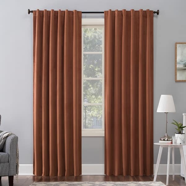 slide 2 of 9, Sun Zero Amherst Velvet Noise Reducing Thermal Extreme Total Blackout Back Tab Curtain Panel, Single Panel 50 x 84 - Terracotta Red