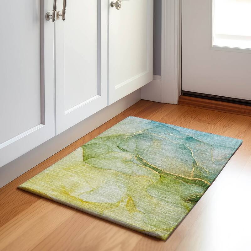 Premium Washable Super Soft Contemporary Abstract Mayfield Rug - Green - 1' 8" x 2' 6" - Rectangle