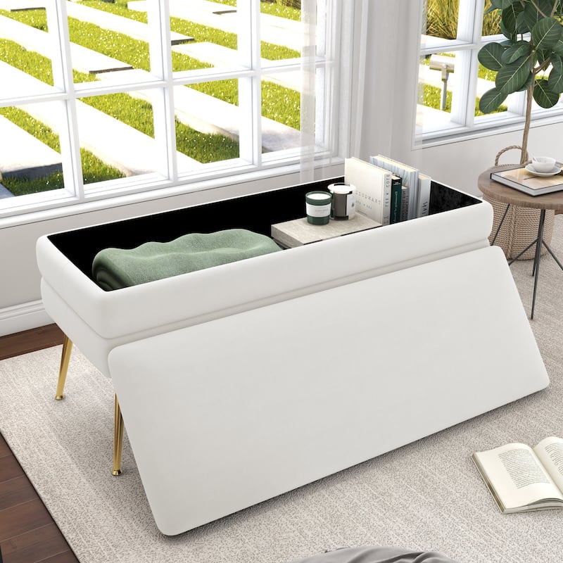 Modern Velvet Storage Bench Upholstered Ottoman