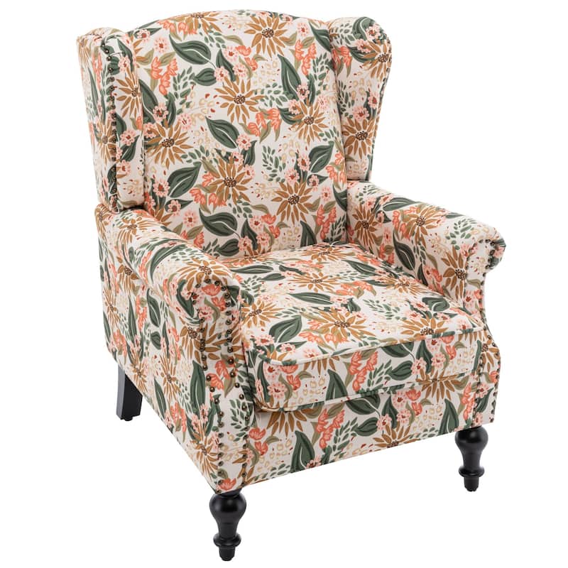 HOMYKA 29'' Wide Floral Pattern Wingback Accent Armchair with Nailhead Trim