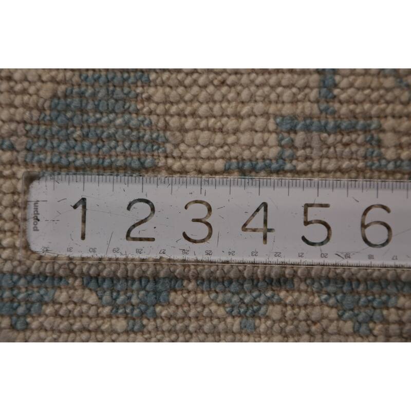 Hand Knotted Oriental 100% Wool Carpet Transitional Geometric Navy Blue & Blues Oushak Runner Rug - 18' 10'' X 3' 5''