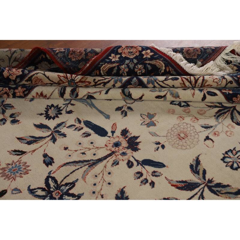 Hand Knotted Oriental 100% Wool Carpet Traditional All-Over Beige & Ivories Isfahan Area Rug - 12' 0'' X 8' 3''
