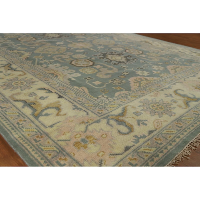 Blue Oushak Indian Area Rug Handmade Transitional Wool Carpet - 8'0" x 10'0" - 8'0" x 10'0" - Blue
