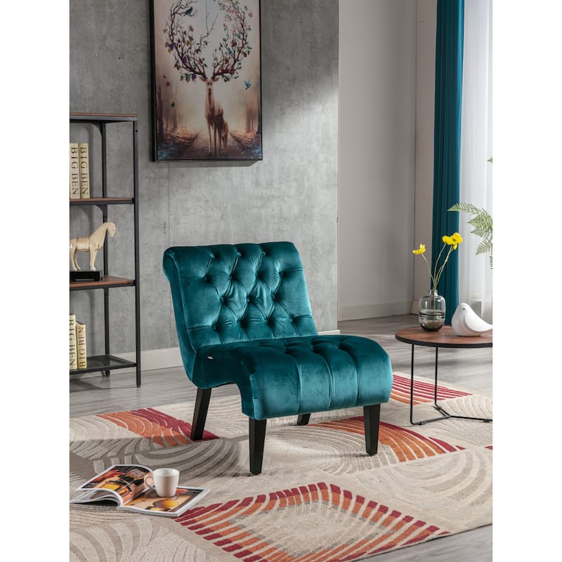 Velvet Upholstered Leisure Chair For Living Room With Wood Legs