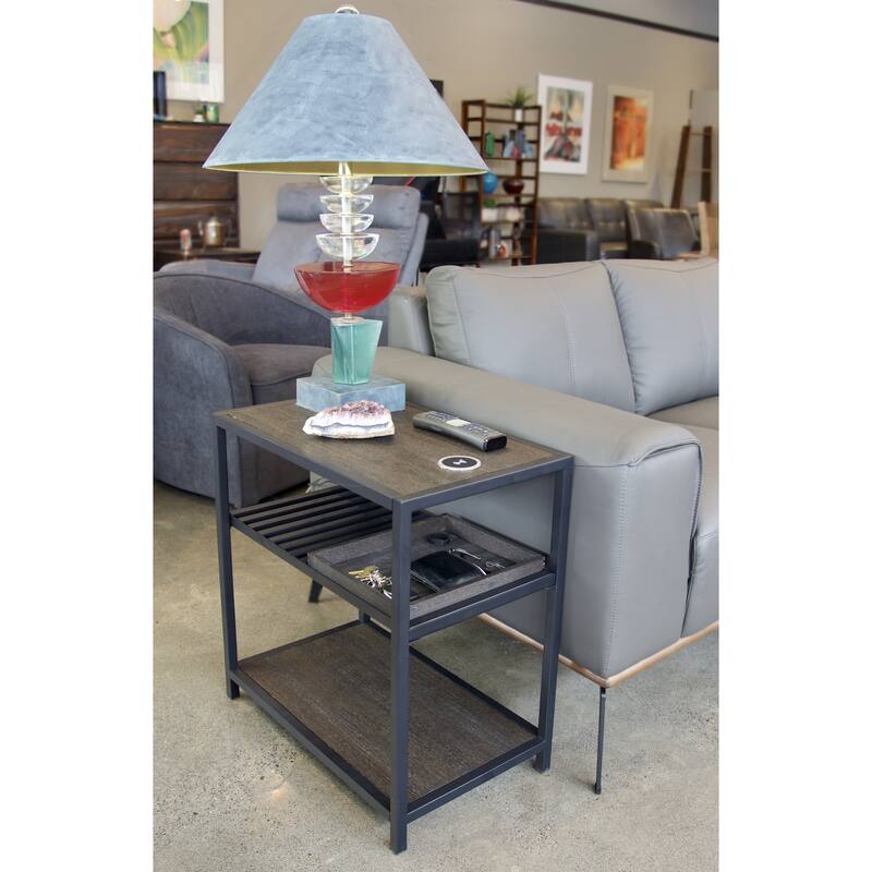 Bamboo & Steel Frame Nightstand/End Table with Wireless USB Charger