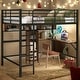 preview thumbnail 1 of 13, Full Size Metal & Wood Loft Bed with L -shaped desk and shelves, Black Black