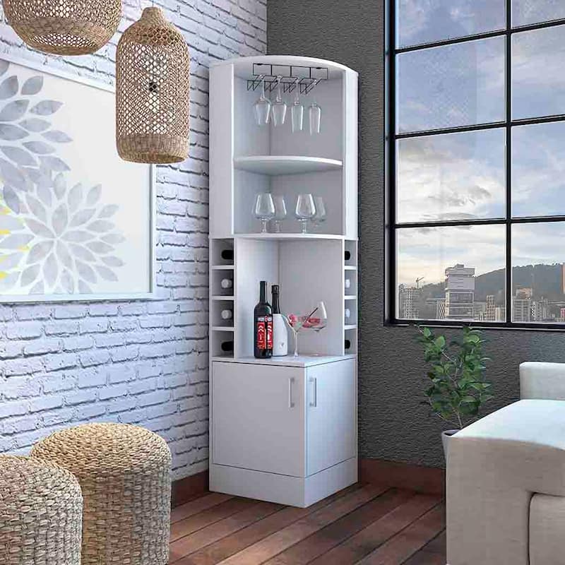 TUHOME Syrah Corner Bar Cabinet with 2-Doors and 8 Cubbies - N/A