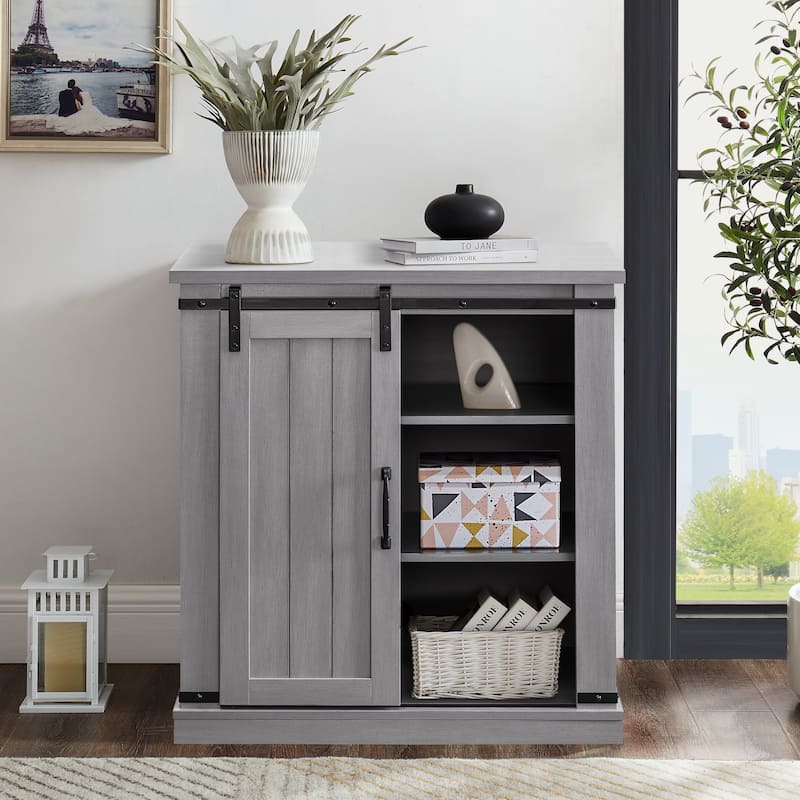 32" Compact TV Stand for 40" TVs w/ Barn Door Design - 32" in Width - Grey
