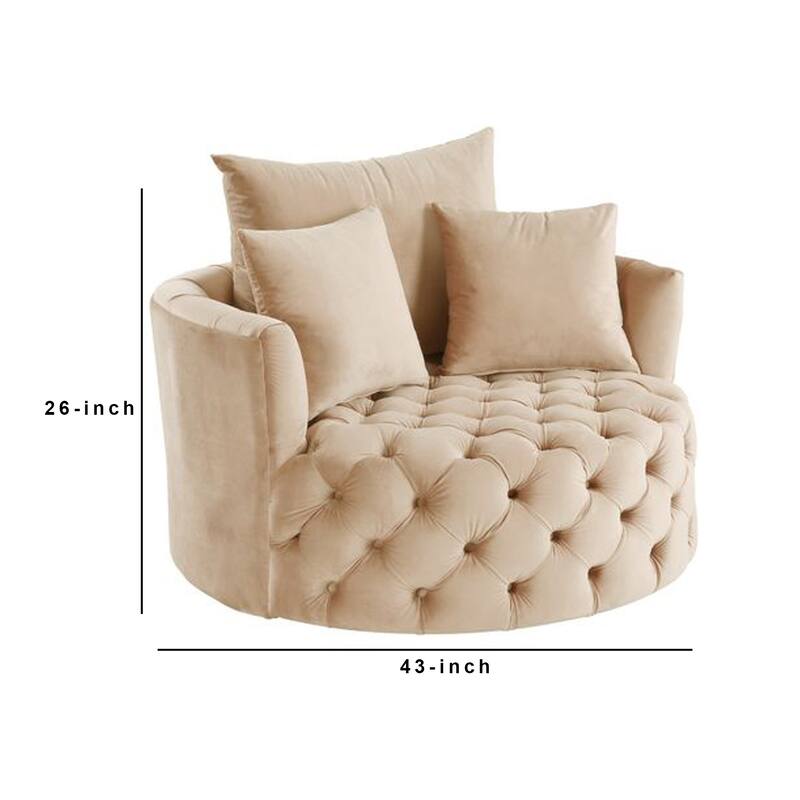Swivel Accent Chair with Curved Design and Button Tufting, Beige