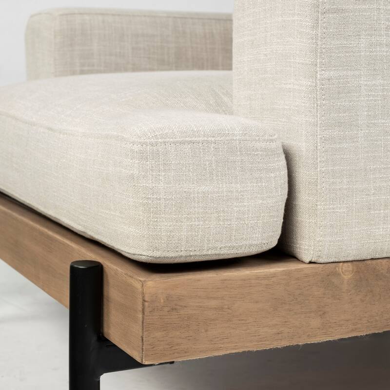 Colburne I Beige Fabric w/ Light Brown Solid Wood & Black Iron Frame Accent Chair - 40.5"W x 40.5"D x 32.2"H