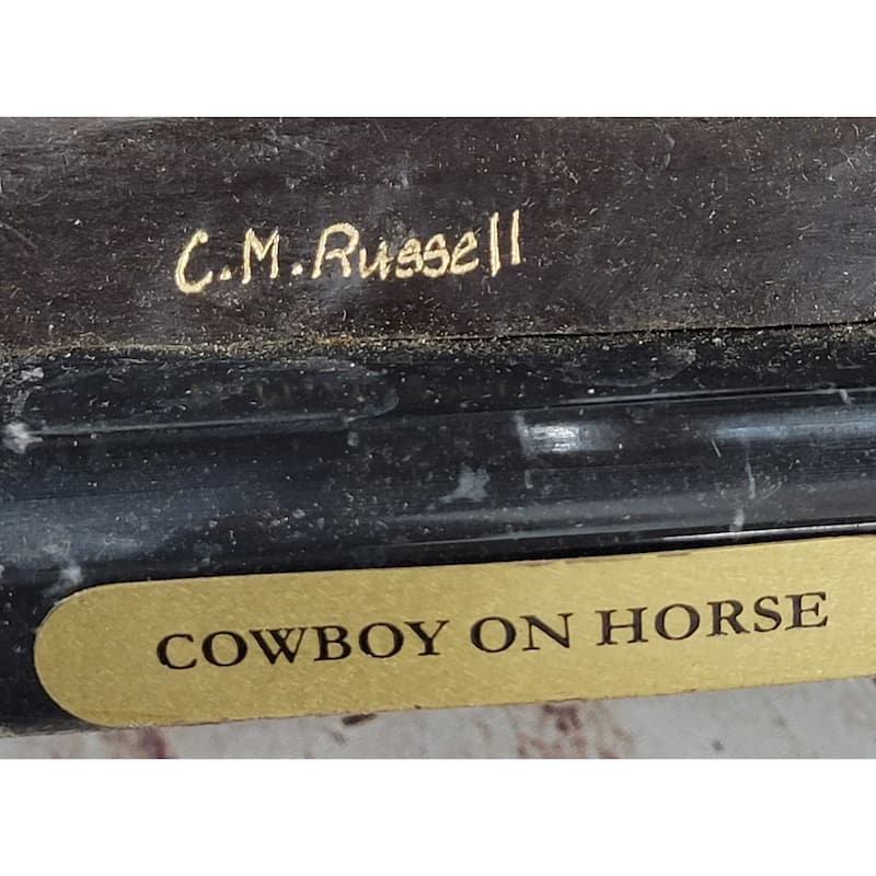 Will Rogers Solid Bronze C.M. Russell Bronze Cowboy Riding Horse Art Statue 16 Inches X 17 Inches
