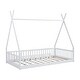 preview thumbnail 21 of 20, Twin Size Floor Bed, Platform Bed Frame with Fence and Roof, Solid Wood Playhouse Bedframe w/Open Door, No Box Spring Needed