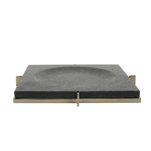 Marble 12x12 Tray With Metal Base, Black 2"H - 12.0" x 12.0" x 2.0"