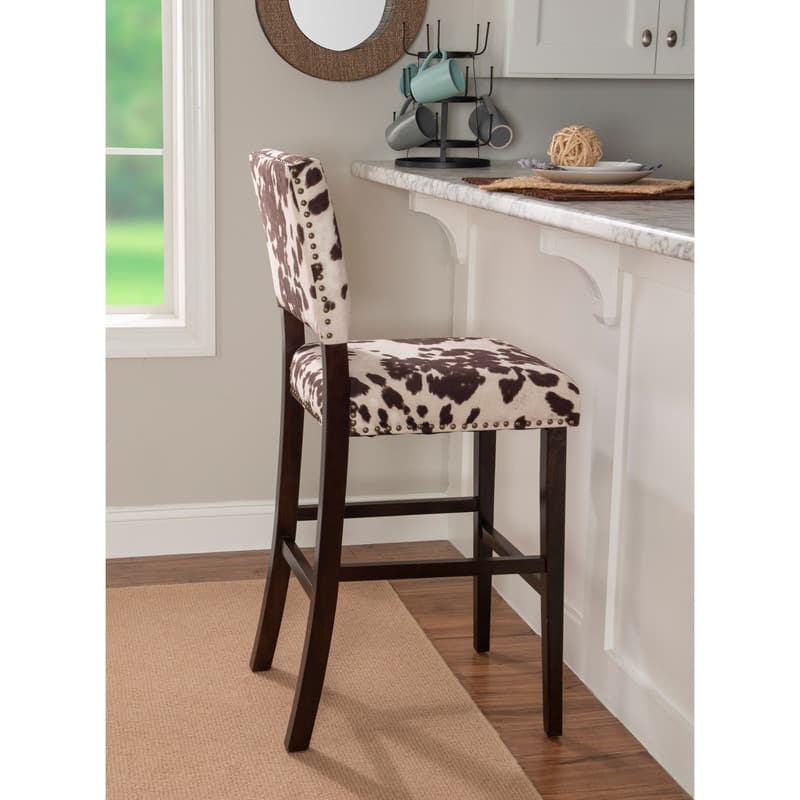 Holcombe Stationary Bar Stool Cattle Print Upholstery