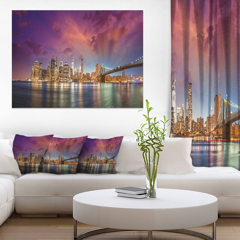 New York Manhattan Skyline with Clouds - Cityscape Canvas print - Multi-color