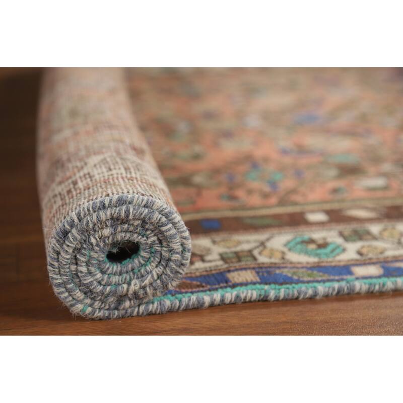 Hand Knotted Oriental 100% Wool Carpet Traditional Geometric Coral Hamedan Runner Rug - 10' 4'' X 3' 3''