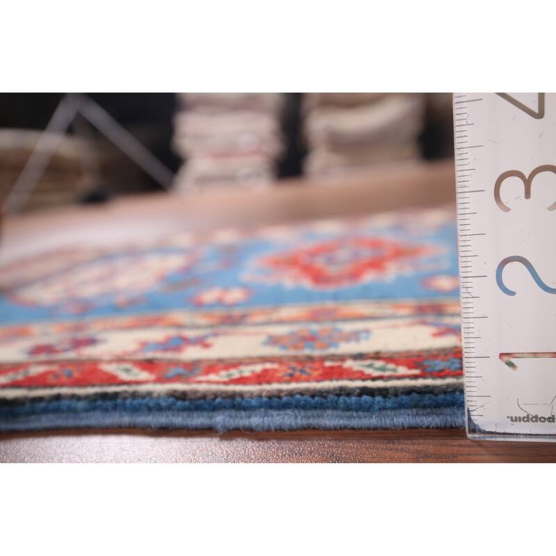 Geometric Blue Kazak Accent Rug Handmade Wool Carpet - 2'0" x 3'1"