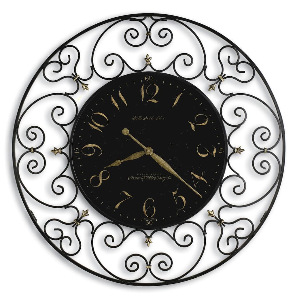 Howard Miller Joline Wrought Iron Elegant, Charming, Vintage, Transitional Wall Mount with Fleur De Lis Design, Reloj De Pared
