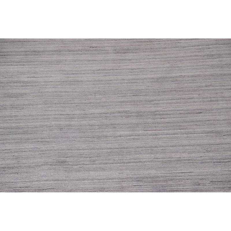 Striped Gabbeh Indian Area Rug Hand-Knotted Grey Wool Carpet - 9'0"x 11'8"