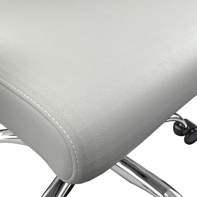 LeisureMod Evander Modern Swivel Office Chair in Faux Leather with Silver Frame
