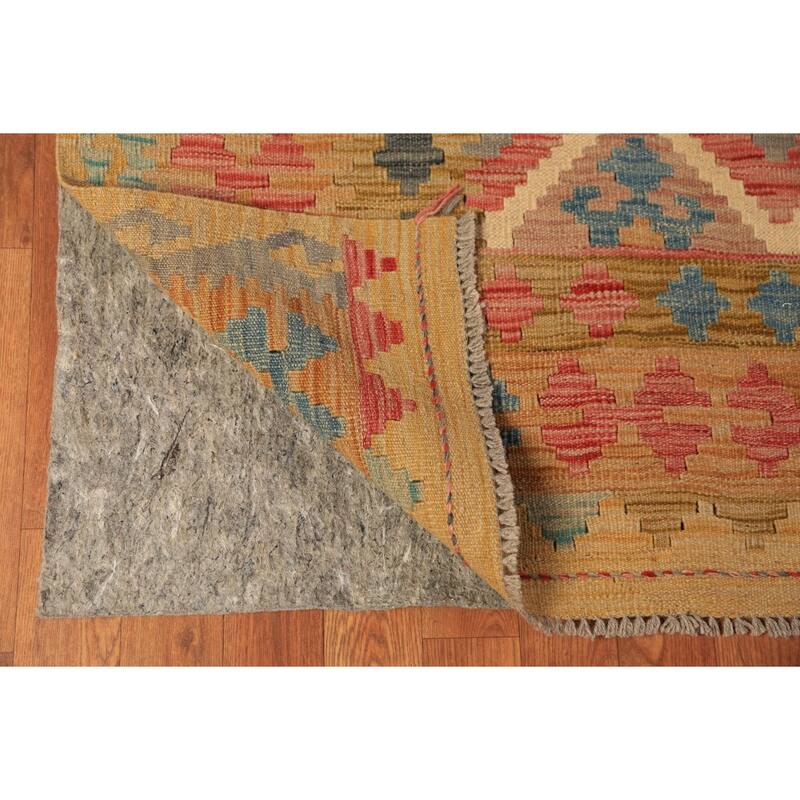 Geometric Reversible Kilim Oriental Large Rug Hand-Woven Wool Carpet - 10'3"x 16'2"