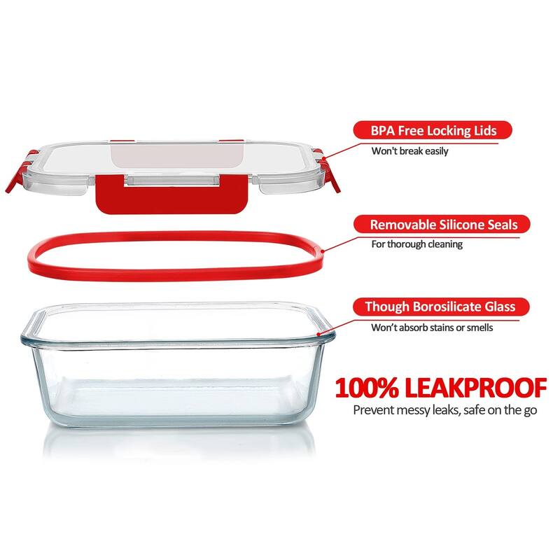 24-Piece Glass Food Storage Containers with Upgraded Snap Locking Lids,Glass Meal Prep Containers Set