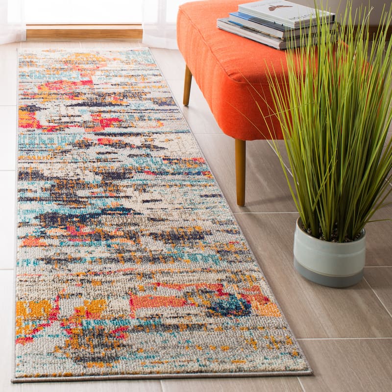 SAFAVIEH Madison Raquel Modern Abstract Rug - 2' x 8' Runner - Ivory/Multi