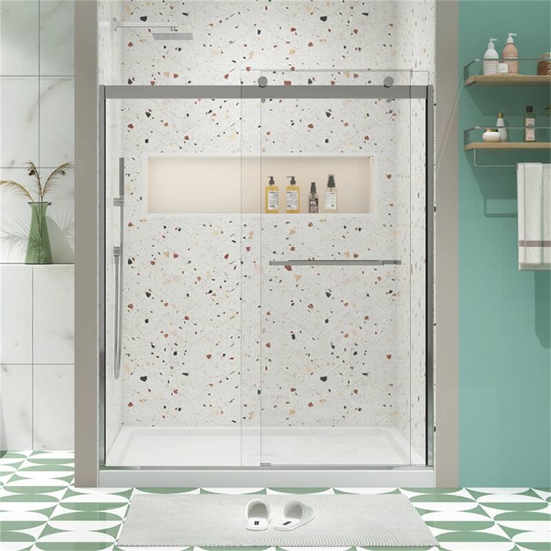 Bathroom Shower Sliding Door with 5/16" Tempered Glass - Chrome