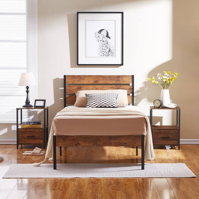 Javlergo 3-pieces Bedroom Set Queen Size Bed and 2 Nightstands with Charging Station USB Port