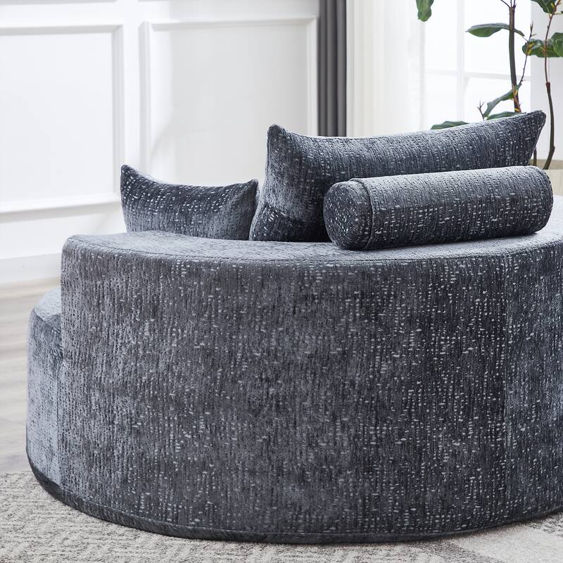 54'' Round Modular Single Sofa Chenille Sleeper Chair with Pillow