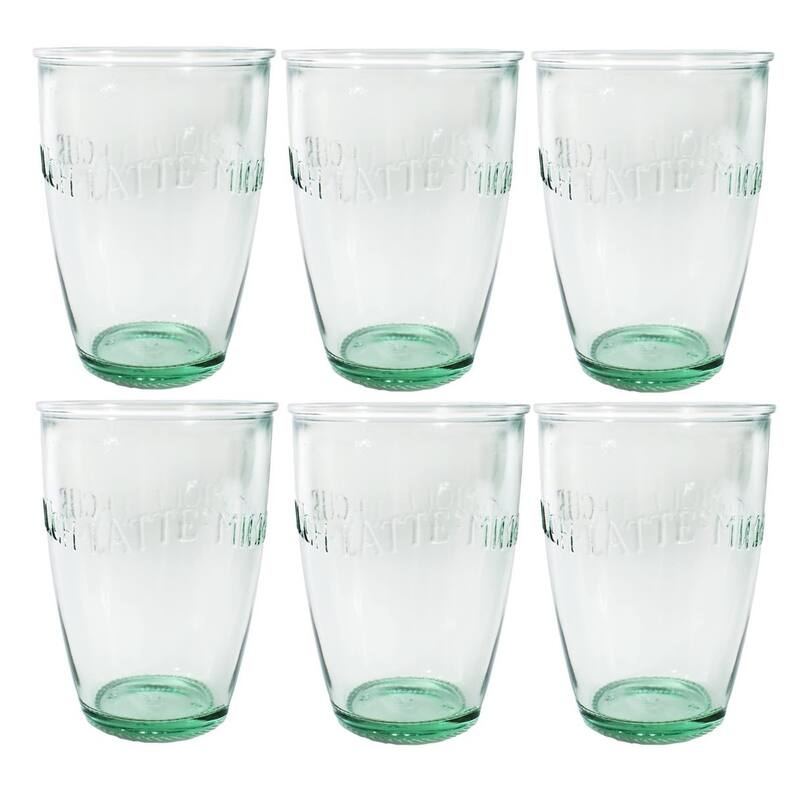 Amici Home Italian Recycled Milk Glass Set of 6 - Clear Green, Euro Green