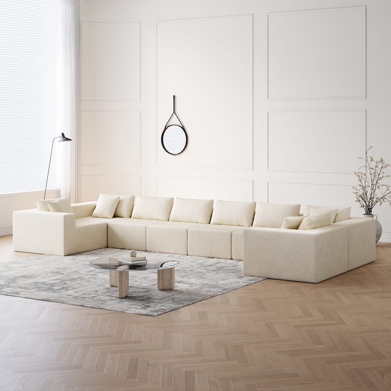 Roomfitters 188" Minimalist Corduroy Modular L-Shaped Sectional Sofa, Free Combination Floor Couch with Pillows