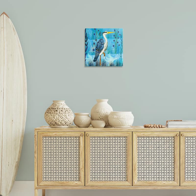 Stupell Standing Crane with Blue Tones Canvas Wall Art Design By Kay Widdowson
