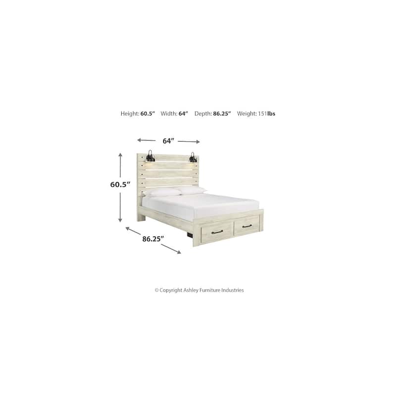 Cambeck Whitewashed Panel Bed w/ 2 Footboard Storage Drawers