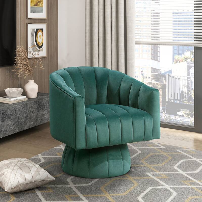 1pc Comfortable Barrel Back Swivel Chair - Dark Green