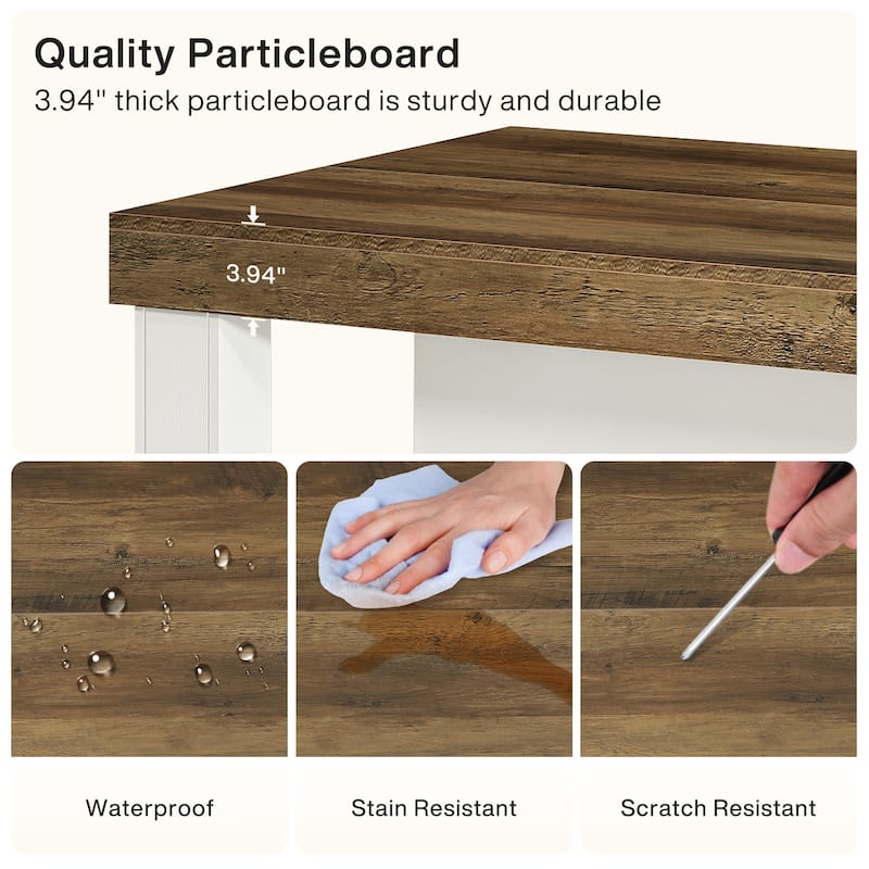 55-Inch Stationary Kitchen Island with Storage Shelves and Large Worktop, Farmhouse Style, Light Brown