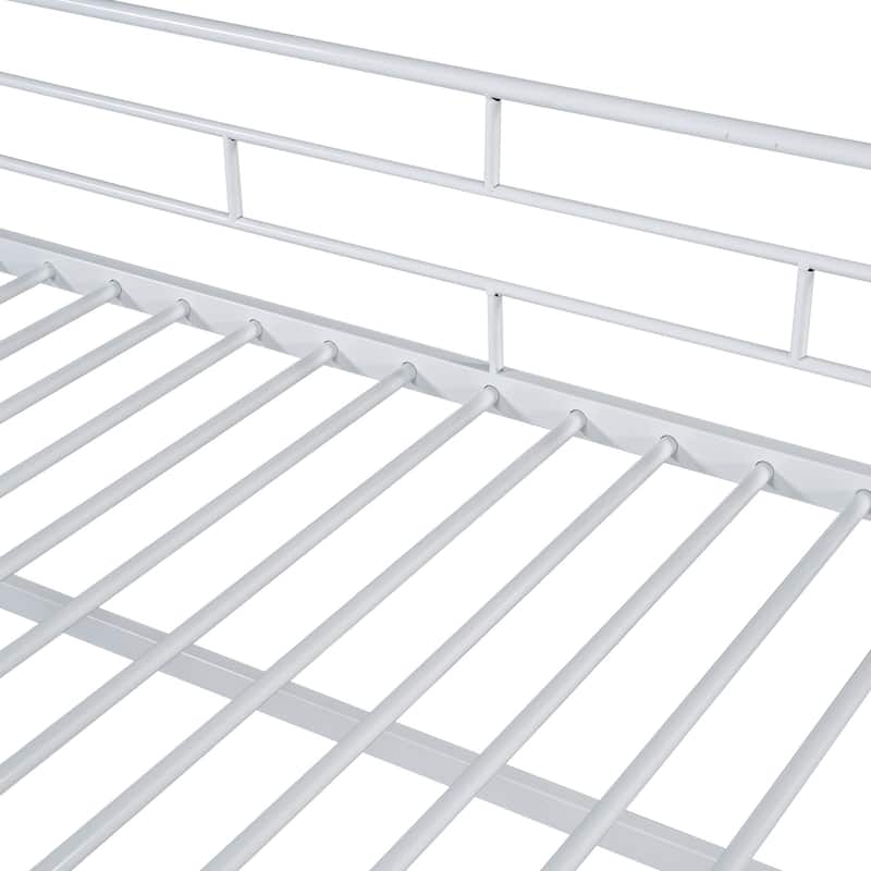 Twin Size MDF Metal Mid Loft Bed with Storage stairs and Fence for Kids, Boys and Girls, Bedroom