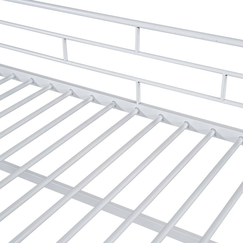 White Twin Size MDF Metal Mid Loft Bed with Storage Stairs
