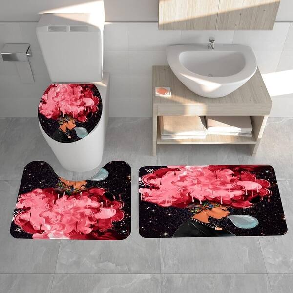 Black African Girl Bathroom Set with Shower Curtain and Rugs Bed Bath