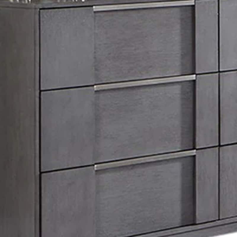Levice Wide Dresser, 6 Drawers, Nickel Finger Handles, Gray Wood