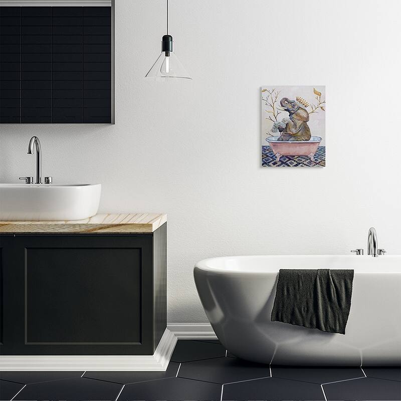Stupell Regal Safari Elephant with Pink Bath Tub Canvas Wall Art Design By Karen Weber Fine Art