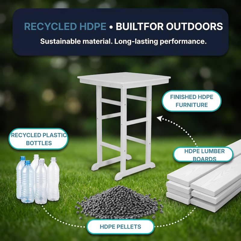 HDPE Poly Lumber Bar Height Patio Table, All-Weather Outdoor High Top Bistro Table, Slatted Top, Easy Assembly