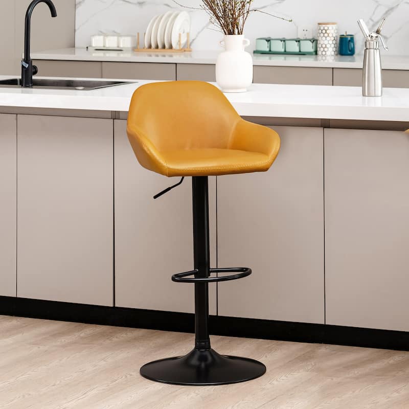 Glitzhome Mid-Century Height Adjustable Faux Leather Swivel Counter Bar Stools - Single - Mustard Yellow