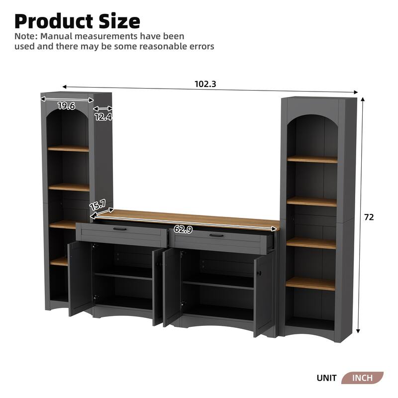 3-Piece Farmhouse Entertainment Center with Storage, for TVs Up to 70" - 102.3" W × 15.7" D × 72" H