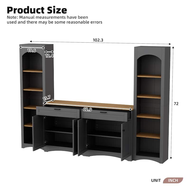 Farmhouse Entertainment Center TV Stand with Storage Cabinet and Bookshelf
