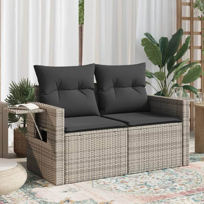 vidaXL Patio Sofa with Cushions 2-Seater Loveseat Modular Couch Poly Rattan - 24.4 x 48.8 x 27.2 in - Gray without storage