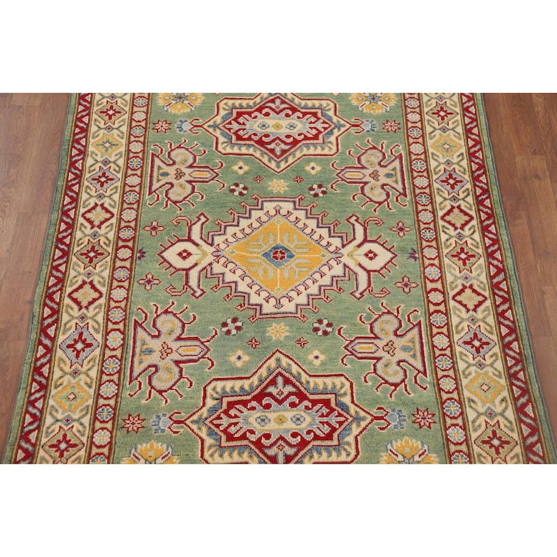 Green Kazak Oriental Accent Rug Handmade Wool Carpet - 3'11" x 6'0"